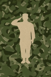 Silhouette of a Saluting Veteran on a Camouflage Background