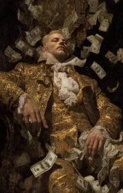 Golden Rain of Abundance: Character Surrounded by Falling Banknotes