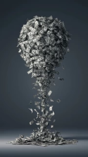 Glass of Abundance: Vortex of Banknotes and Luxury