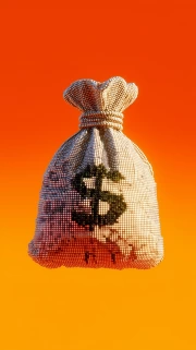 Sunset Glow of Wealth: Bag of Money