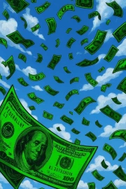 Wings of Wealth: Banknotes Flying in the Sky