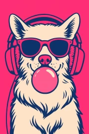 Musical Dog in Headphones: Joy and Music