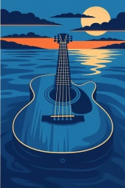 Guitar in Sunset Waves: Musical Harmony