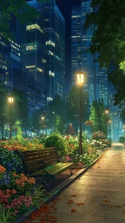 Night Symphony: Architectural High-Rises and Blooming Park