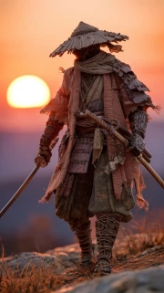 Samurai Silhouette at Sunset: Spirit of Ancient Japan
