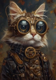 Steampunk Cat in Mechanical Suit and Glasses