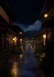 Architectural Symphony of the Streets: Evening Rain and Light of the Lanterns
