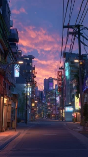 Neon Evening: Architecture and Streets of the Metropolis