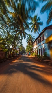 Sunny Street with Palm Trees: Dynamics of Architectural Landscape