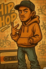 Hip Hop Vibes: Character in Hoodie on Graffiti Background