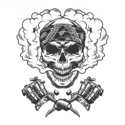 Skull in Bandana with Tattoo Machines: Rebellious Tattoo Masterpiece