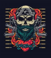 Rebel Skull: Tattoo Style with Pistols and Flaming Heart