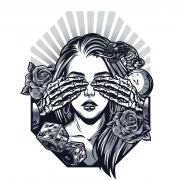 Tattoo Mystic: Roses and Clock in Black and White