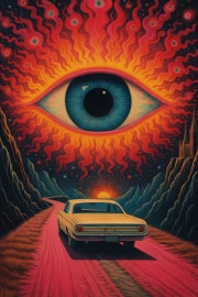 Hypnotic Gaze: A Psychedelic Journey into a Retro Car