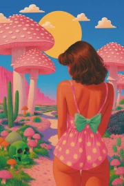 Moon Walk Among Giant Mushrooms: Trippy Dreamscape