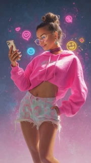 Retro Neon Girl: Y2K Aesthetic