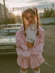 Retro Evening: Soft Pink Light Y2K Aesthetic