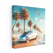 Tesla Art Future on Beach - Innovation in Motion