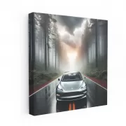 Tesla Model 3 in Cloudy Forest - Innovative and Eco-Friendly
