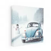 Volkswagen Beetle in Snowfall: Classic Charm in Winter Wonderland