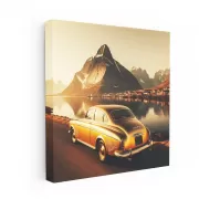 Classic Volvo in Retro Mountain Scene - Timeless Adventure