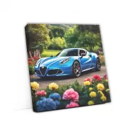 Alfa Romeo 4C in Blue Amidst Flowers - Elegance in Motion