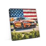 BMW M4 in Orange with USA Flag - Bold American Spirit