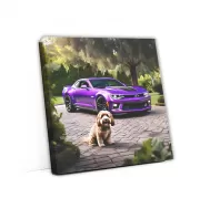 Purple Chevrolet Camaro ZL1 and Dog - Power and Style