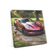 Burgundy Chevrolet Corvette with Dog - Classic Companion