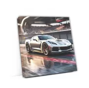 Silver Chevrolet Corvette Racing on Track - Speed and Style