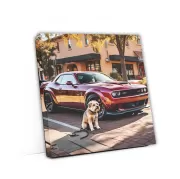 Burgundy Dodge Challenger SRT Hellcat with Dog - Power Unleashed