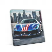 Blue Ferrari 488 GTB with US Flag - Speed and Elegance