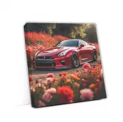 Nissan GT-R in Red Amidst Flowers - Power Meets Elegance