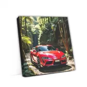 Red Toyota Supra Roaring Through Forest - Unleash Power
