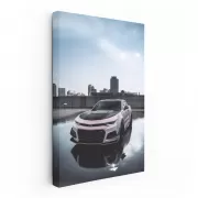Pink Chevrolet Camaro with Cityscape Backdrop - Bold Elegance