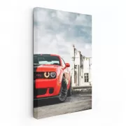 Red Dodge Challenger in Deserted City - Power Unleashed