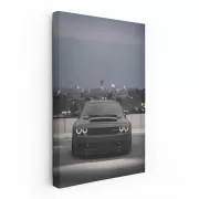 Sleek Black Dodge SRT Roams Dim City - Power Unleashed