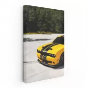 Bold Yellow Dodge SRT Roaring in Forest - Power and Speed