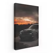 Black Dodge at Sunset - Sleek and Powerful Ride