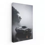 Black Dodge in Fog - Sleek and Mysterious Ride