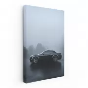 Stealthy Black Dodge in Fog - Power Meets Elegance