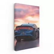 Blue Dodge at Sunset - Speed and Elegance