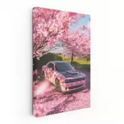 Pink Dodge Amid Sakura Blossoms - Vibrant Classic