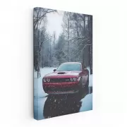 Red Dodge Driving Through Snow - Bold and Resilient