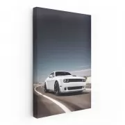 Dodge White Car Cruising Highway - Sleek and Stylish