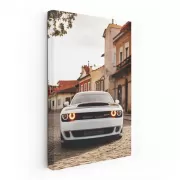 Vintage White Dodge in Historic Town - Classic Elegance