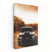 Mustang at Sunset: Autumn's Fiery Backdrop - Iconic Power