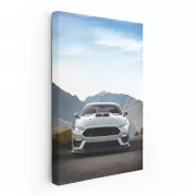 Grey Mustang Roaring Through Mountain Pass - Power Unleashed