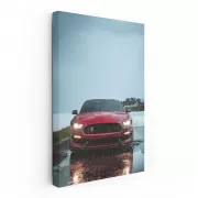 Red Mustang in Rain - Bold Elegance on Wheels