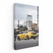 Yellow Mustang Roaring Through City - Iconic Power